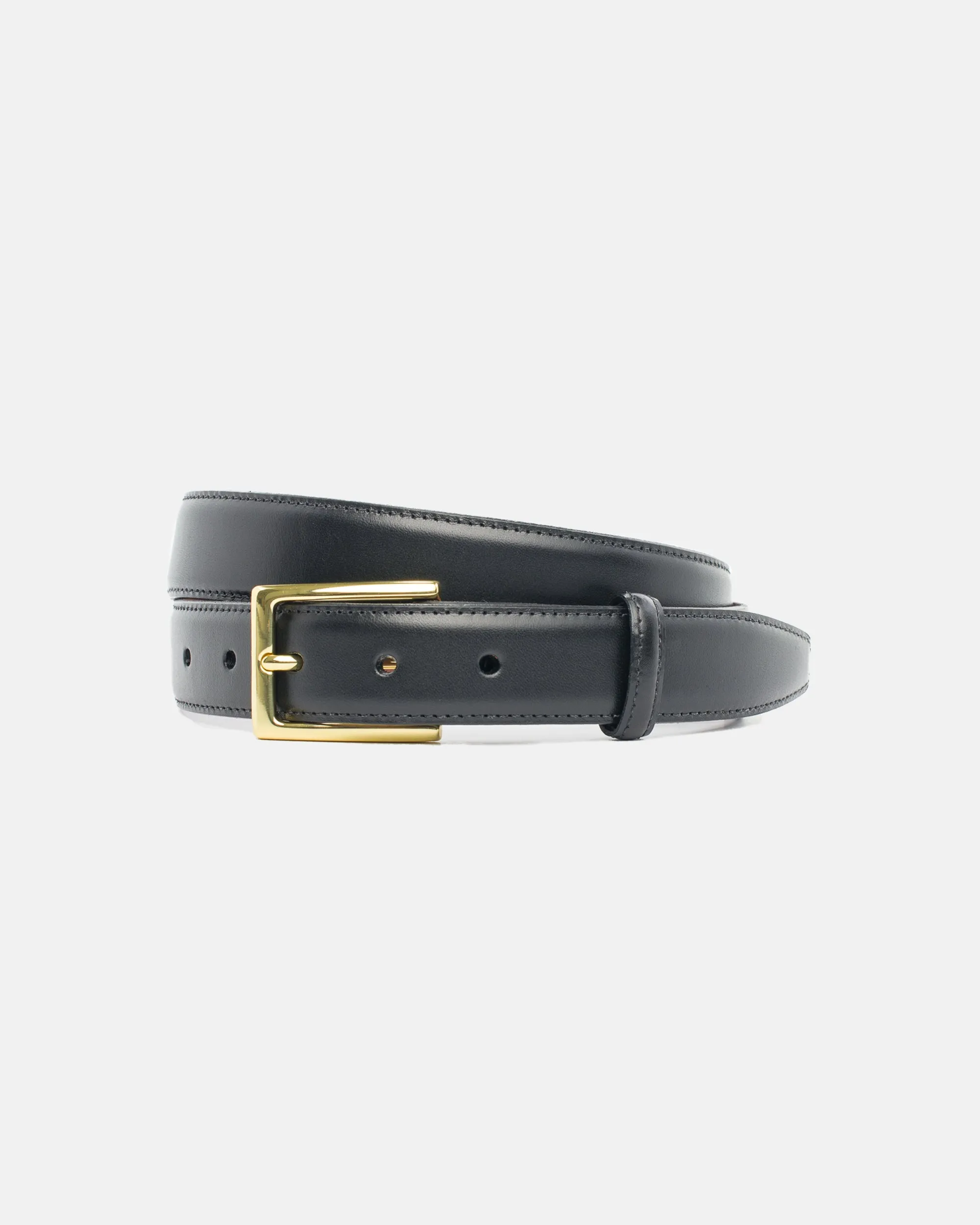BLACK ITALIAN LEATHER BELT - BRASS BUCKLE