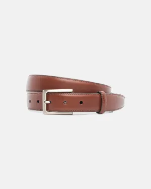 COGNAC ITALIAN LEATHER BELT - NICKEL BUCKLE