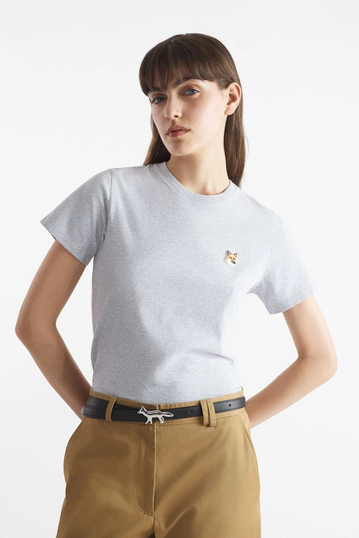 Maison Kitsun Fox Head Patch T-Shirt - Light Grey Melange
