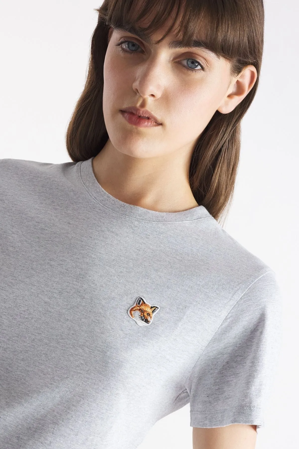Maison Kitsun Fox Head Patch T-Shirt - Light Grey Melange